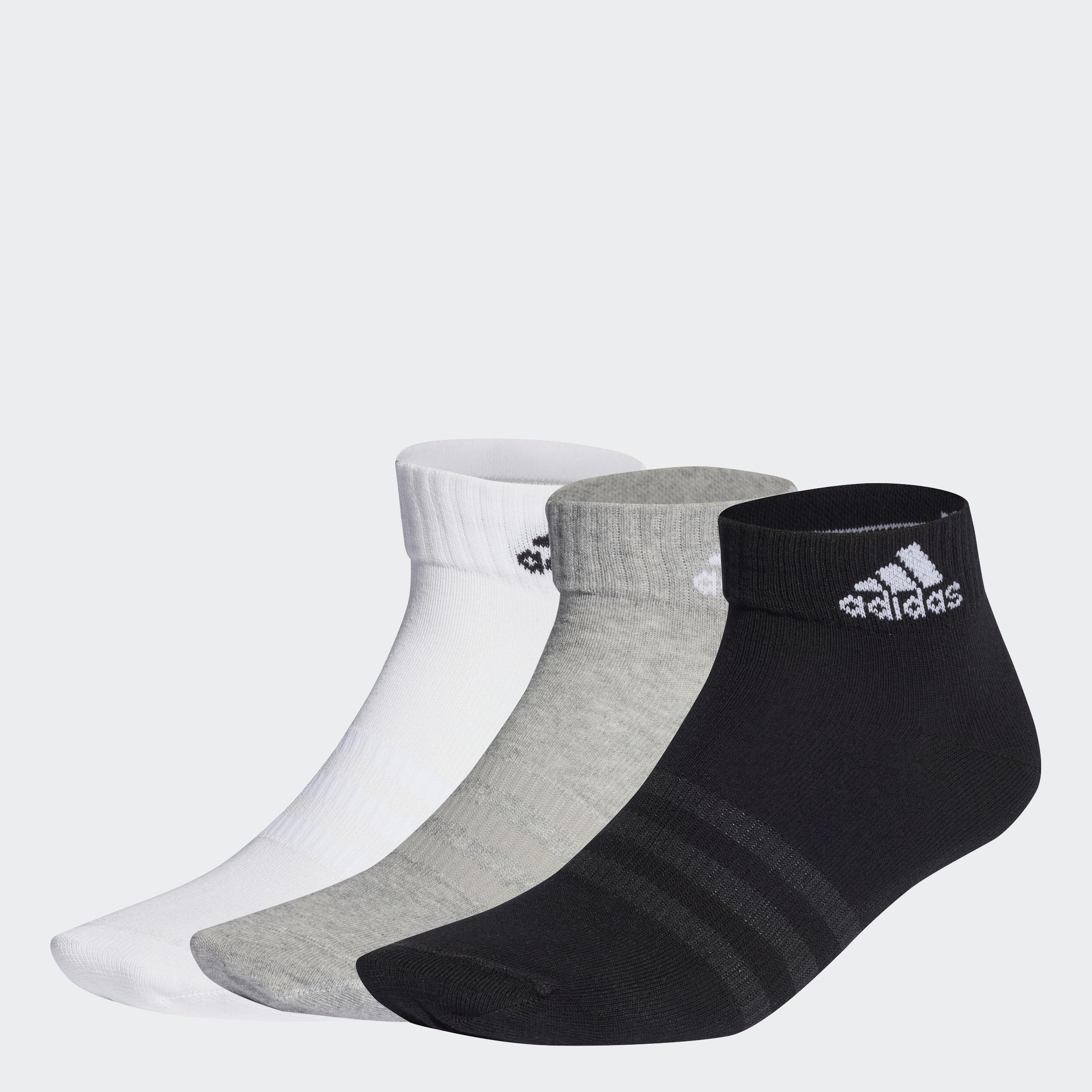 adidas Unisex Thin and Light Ankle Socks 3 Pairs, Medium Grey Heather/White/Black, 6.5-8