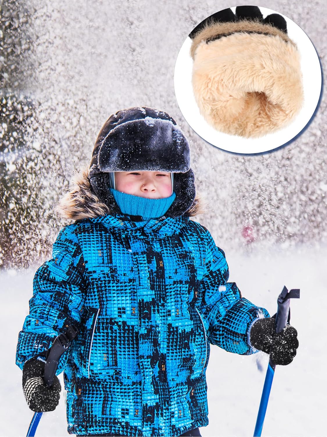 2 Pairs Kids Winter Knit Gloves Boys Girls Warm Thermal Cable Knitted Gloves 5-12 Year Wool Fleece Liner Mittens - Image 2