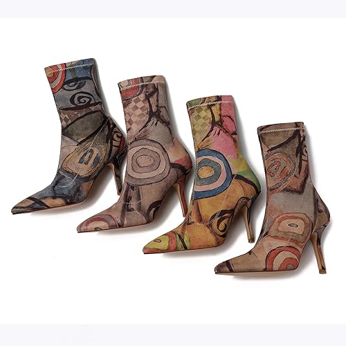 Vista 8 de vivianly Botines elásticos con punta puntiaguda, botas de tobillo a media pantorrilla, botas de tacón de aguja para mujer