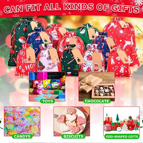 Miniatura 5 de 12 bolsas de regalo de tela de Navidad con cordón, bolsas de regalo de Navidad rojas y blancas, bolsas de tela reutilizables, bolsas de papel de
