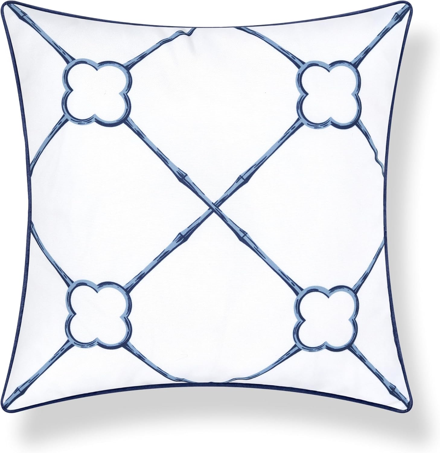 Hofdeco Premium Coastal Hampton Patio Indoor Outdoor Throw Pillow Cover Only, 22"x22" Water Repellent for Backyard, Couch, Poolside, Navy Azure Blue Print Bamboo Trellis