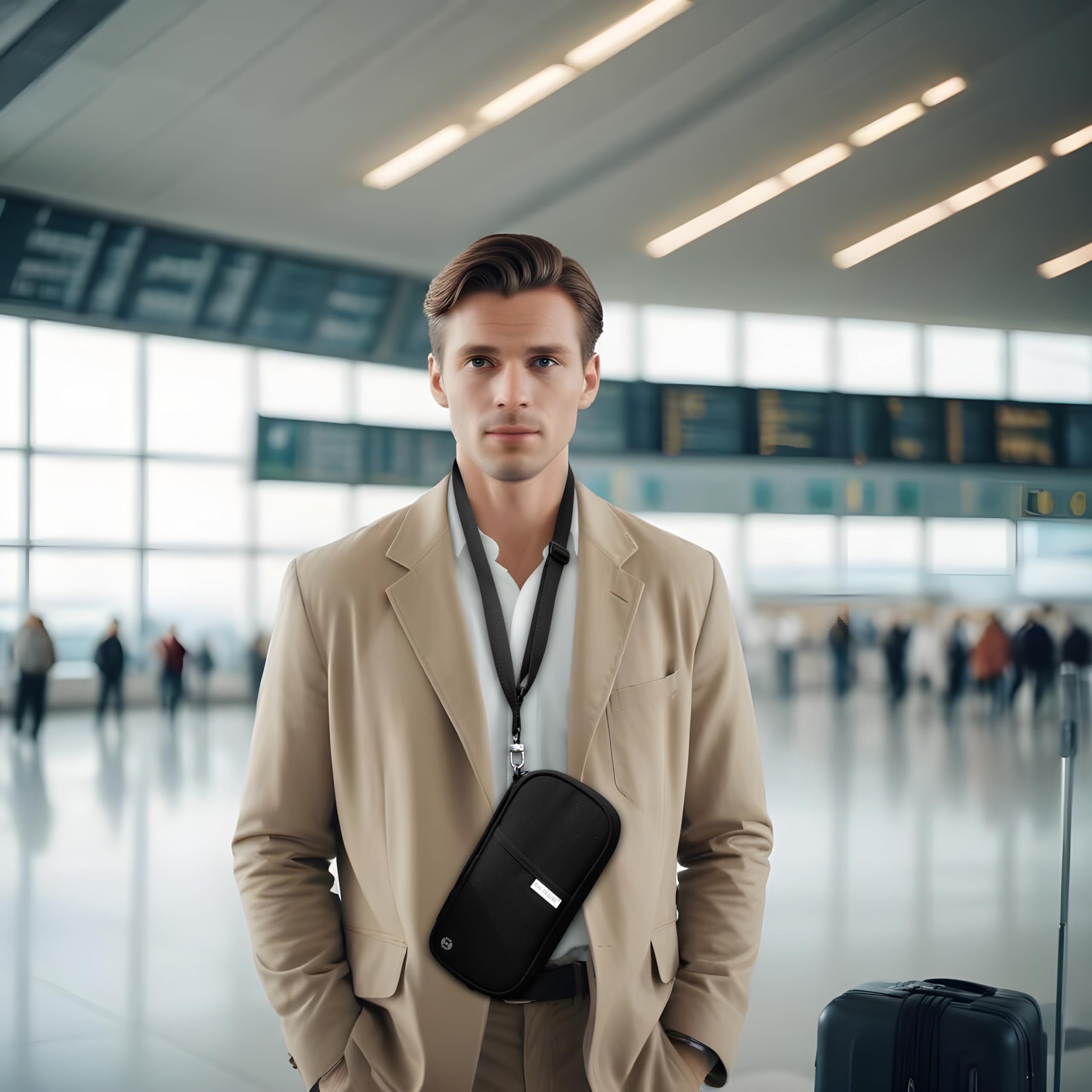 OW-Travel Etui na Paszport i Dokumenty (czarny) z ochroną RFID. Pojemne etui na paszport 4 paszporty na bilety lotnicze. Dołączone paski na nadgarstek i szyję bez użycia rąk