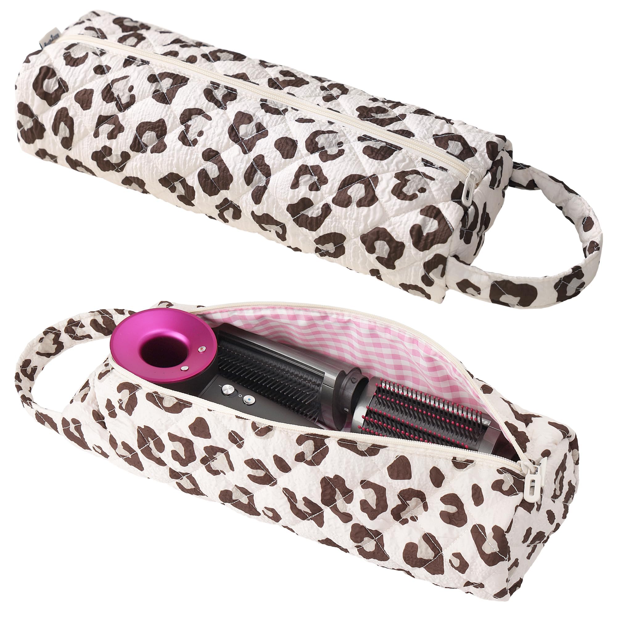 Linpr Cute Quilted Portable Hair Styling Tool Travel Bag, Leopard Brown