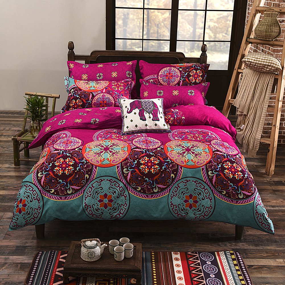 DOTBUY Juego de Funda de Edredón, 3 Piezas Funda Nórdica Microfibra Juego de Cama Cremallera Funda de Almohada (Cama 90-150x200cm, Rosa roja)
