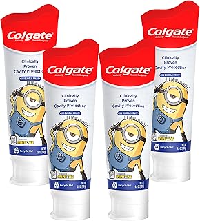 Colgate Kids Toothpaste with Anticavity Fluoride Featuring Minions, ADA-Accepted, Bubble Fruit Gel, White/Red - 4.6 Ounce...