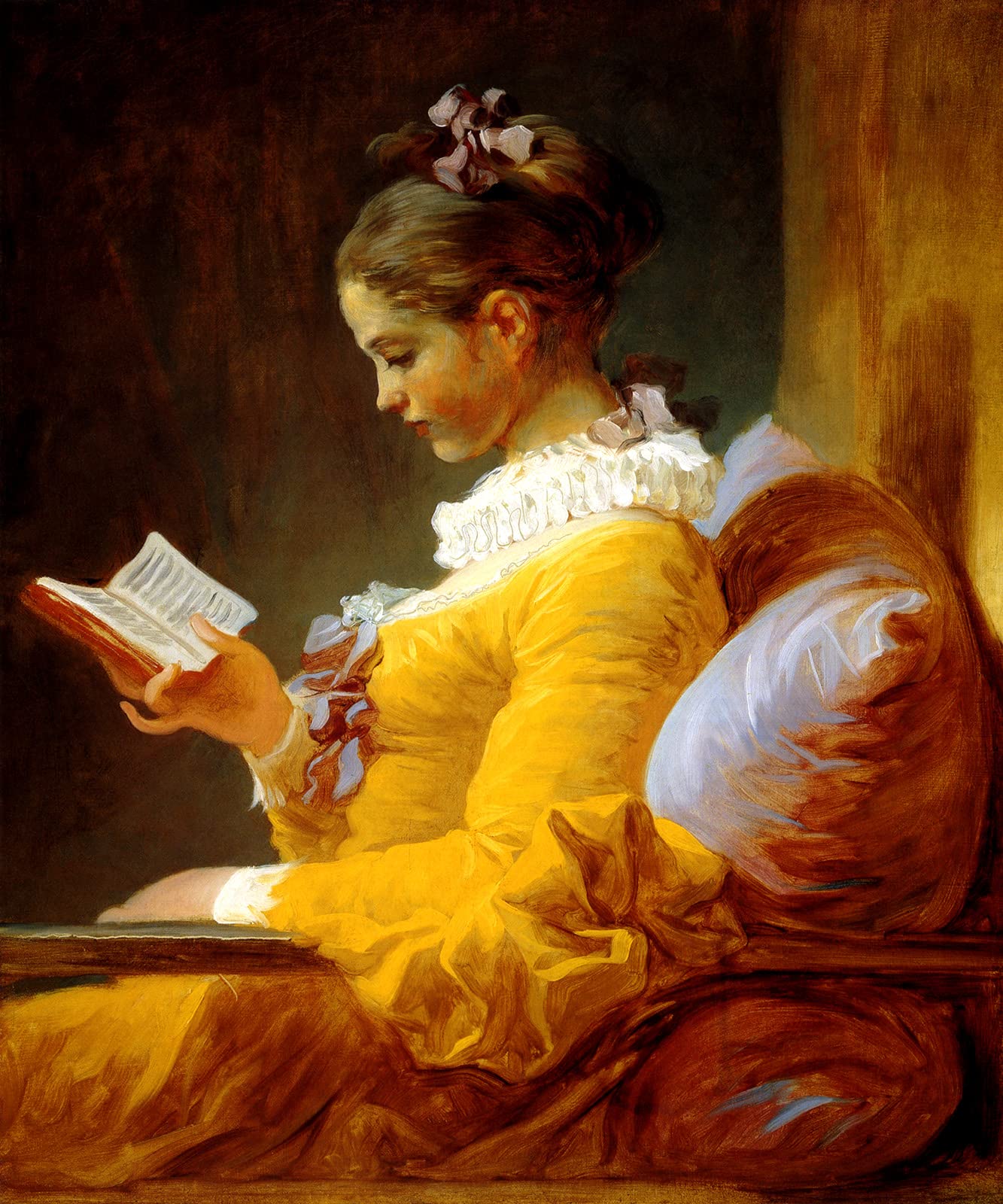 lady in a yellow dress WONDERFULITEMS Canvas Young Girl Reading Seated Book one Hand 1769 Painting By Fragonard 16