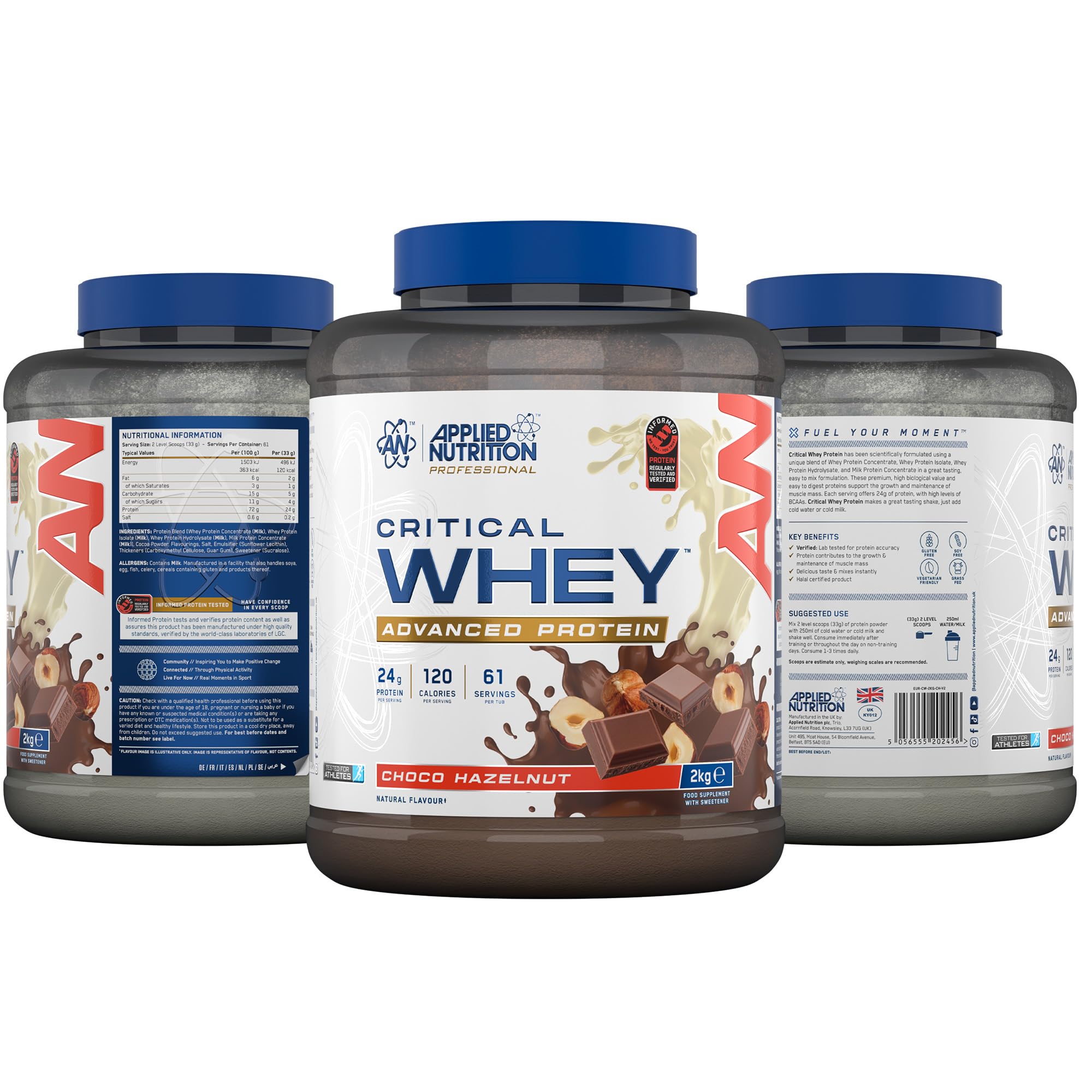 Applied Nutrition Critical Whey (2000g) Choco Bueno/Choco Hazelnut - Białka - Mieszanka białek serwatkowych | Wysoka zawartość białka suplement – czekoladowo-orzech laskowy