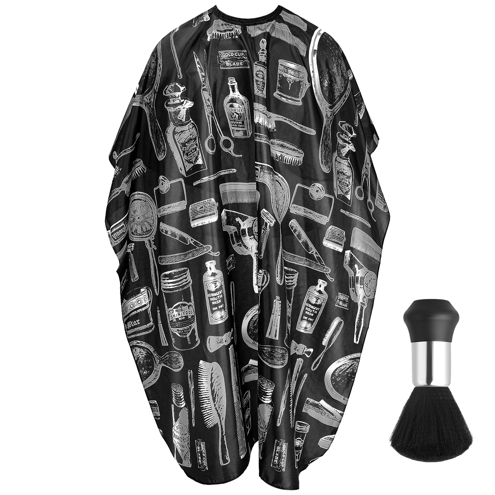 Barber Cape and Neck Duster Brush - Haircut Cape and Bib for Beauty Salon Hair Treatment, Dyeing (Black & White)