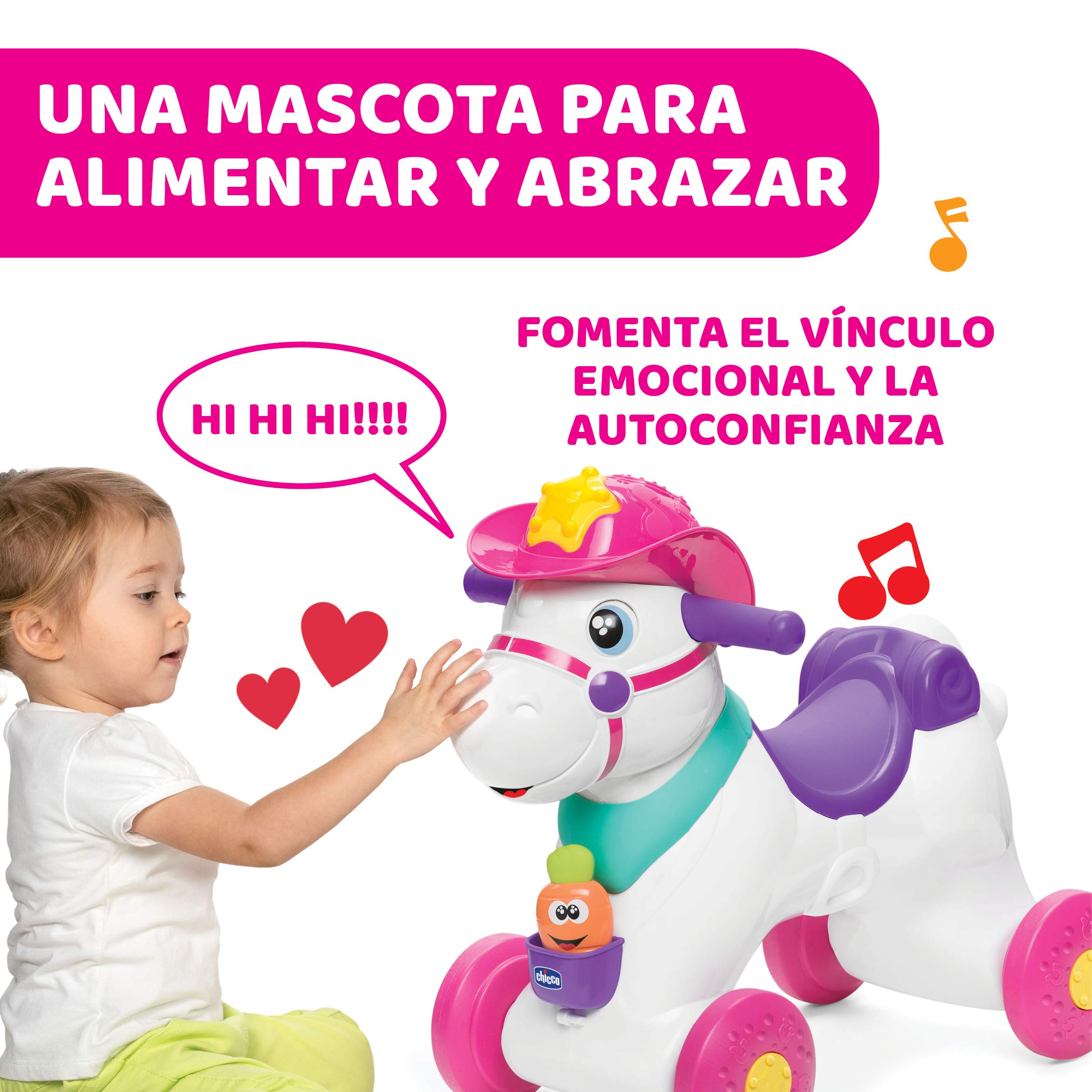 Chicco Baby Rodeo, Caballito Balancín para Bebés, Juguete Infantil Educativo e Interactivo, Poni Correpasillos para Niños con Efectos Sonoros, Juguetes para Niños de 1-3 Años, Rosa