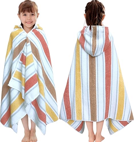Miniatura 11 de VOOVA & MOVAS Poncho toallas para niños (4-8 años), de secado rápido, ligeras, absorbentes, de algodón, con capucha, bata para piscina, natación
