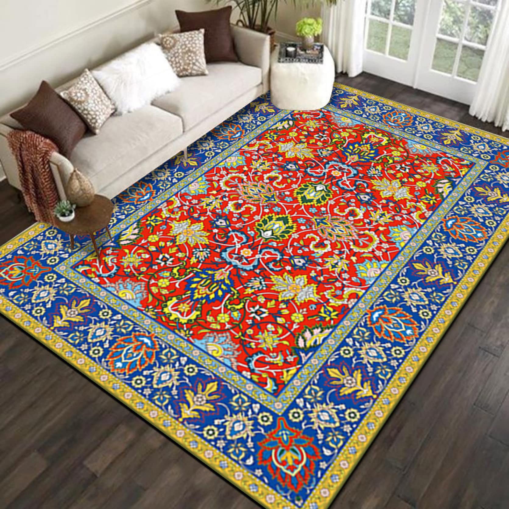 段通　大判正方形　カーペット　ラグ　花柄 Amazon｜長方形 ラグ カーペット 200*300 花柄 ブルー デザインラグ