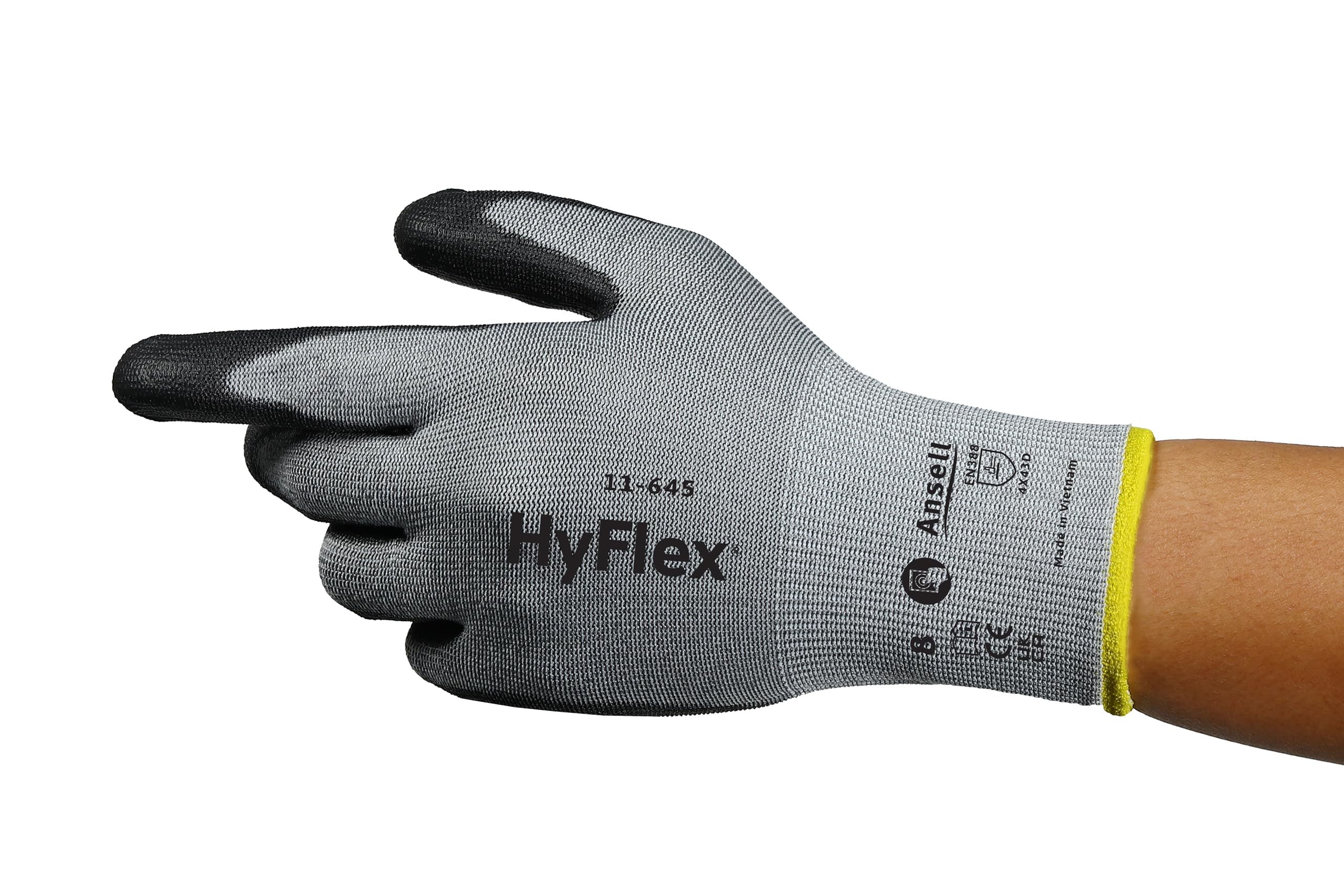 Ansell Hyflex 11-645 Robocze rękawice do ochrony mechanicznej, Rozmiar 11 (2XL), Czarny (12 Par)