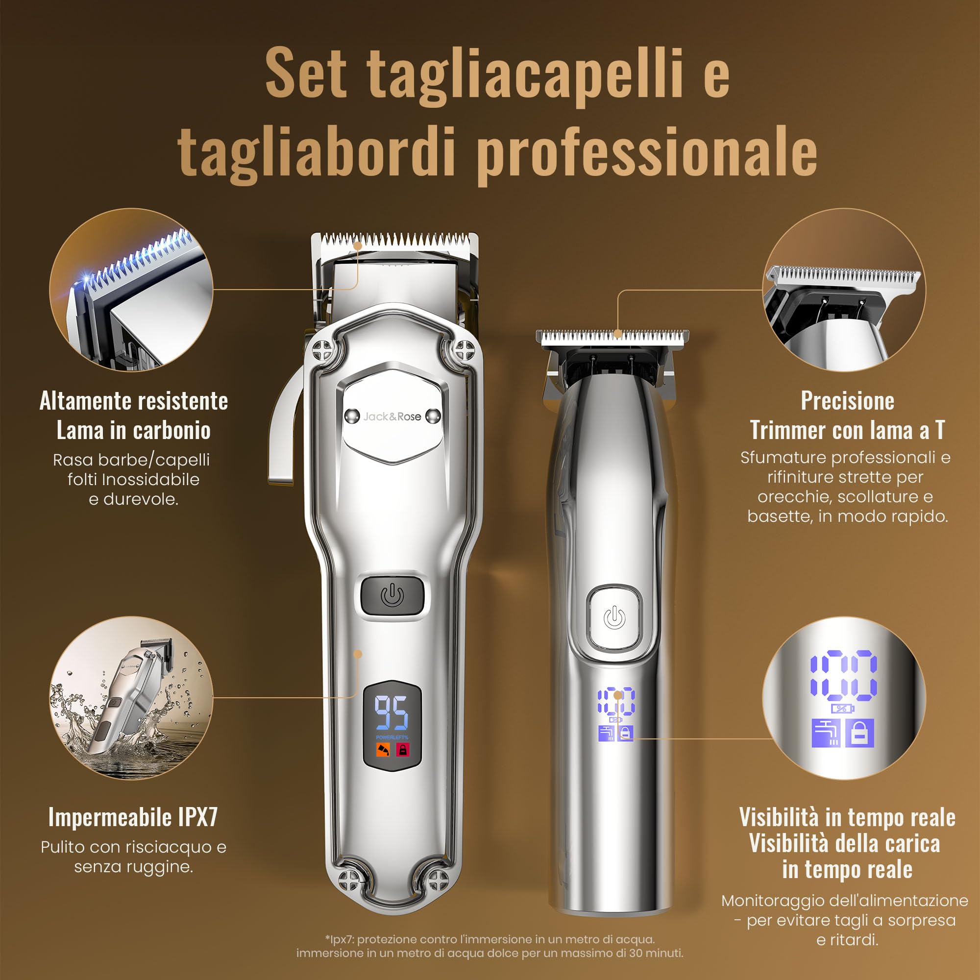 Tagliacapelli uomo professionale & T-blade, Macchinetta per capelli, Regolabarba, Tagliacapelli elettrico, set da toelettatura IPX7 impermeabile ricaricabile per uomo