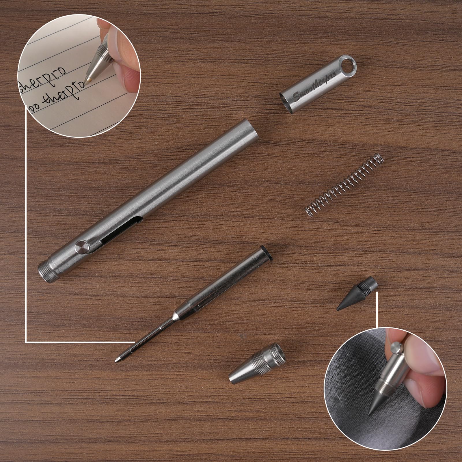 SMOOTHERPRO Bolt Action Stainless Steel Pen | Ballpoint and Pencil in One | with Graphite Alloy Tip Retractable Twist Design | for Office Sketching Journaling Silver (SSPG10) - Image 4