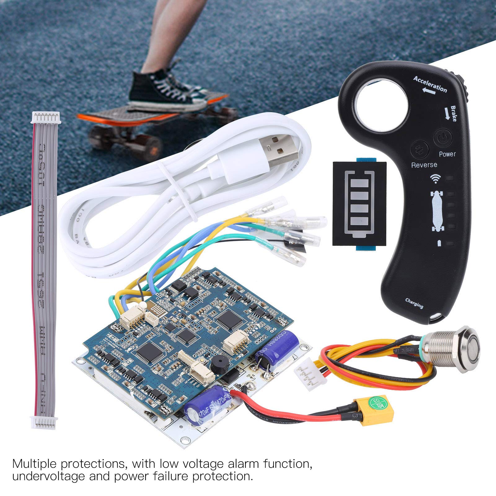 Elektrisches Skateboard ESC Kit, 430W 36V Fernbedienung Elektrisch Longboard Controller Dual Drive Hub Motor 10S Steuerplatine Elektroroller Zubehör