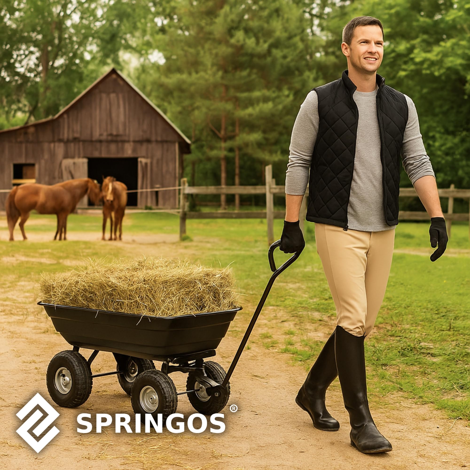 SPRINGOS Carro de jardín con función basculante, carretilla de transporte de 250 kg, 75 l