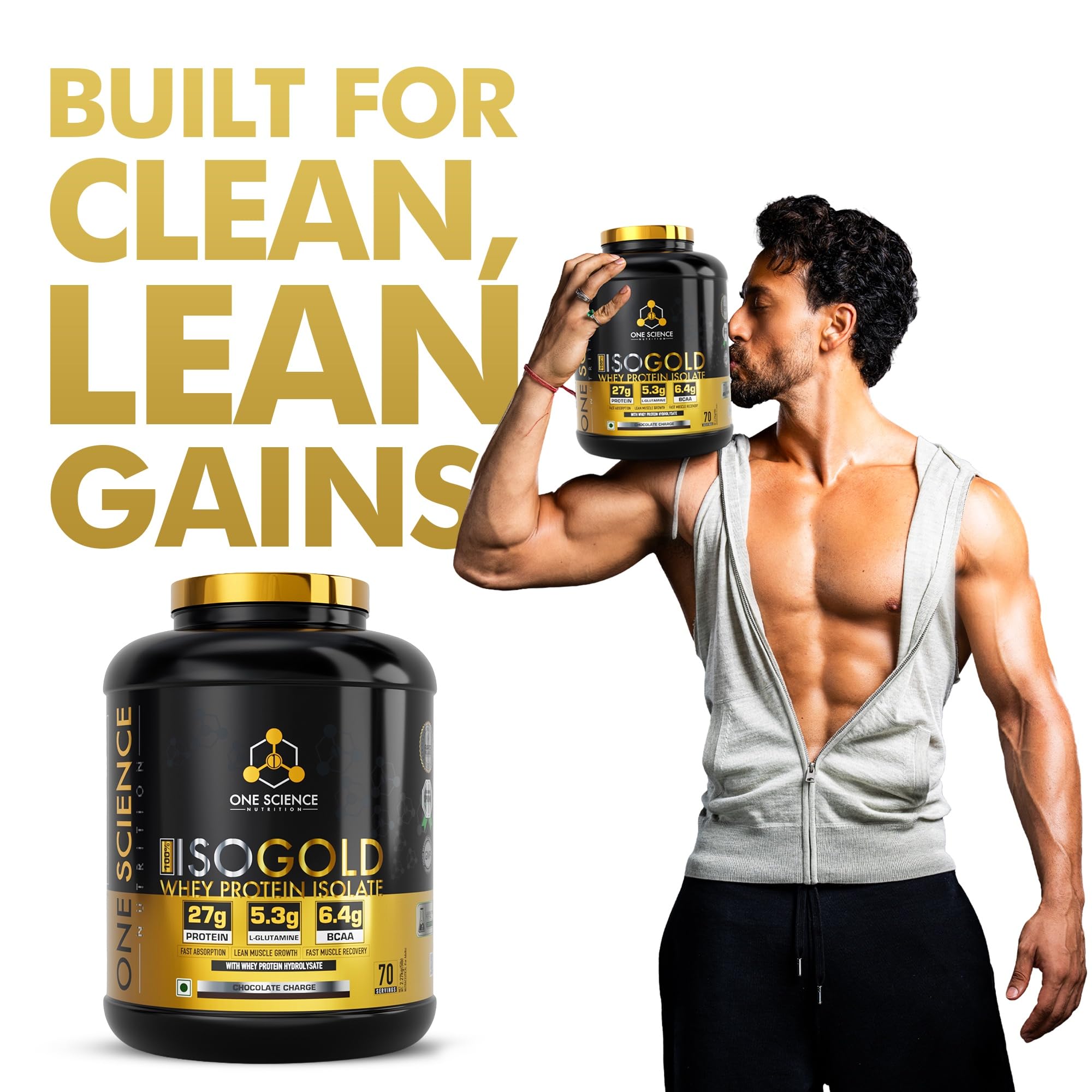 One Science Nutrition ISO Gold Whey Protein Isolate | 27g Protein, 5.3g L-Glutamine, 6.4g BCAA | Fast Absorption & Lean Muscle Support - 70 Servings (5lbs, Alphonso Mango) — Amazon image 2