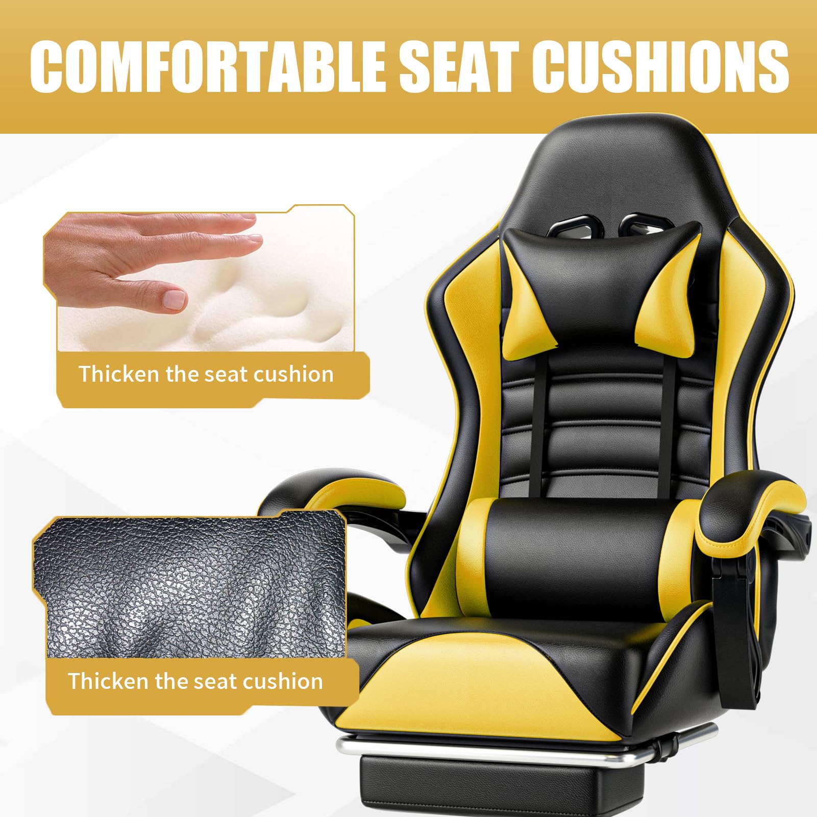 Silla de Juego con reposapiés,Silla y Mesa de Juego Ajustable en Altura,Silla de Juego para Adultos con Soporte Lumbar,Silla de Ordenador de Cuero sintético (Amarillo)