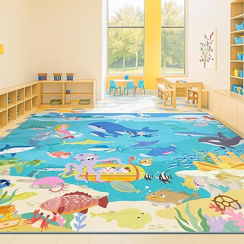 Miniatura 13 de Alfombra lavable para niños para sala de juegos – 5x7 alfombra de juego para habitación de niños pequeños, alfombra educativa con mapa del mundo y
