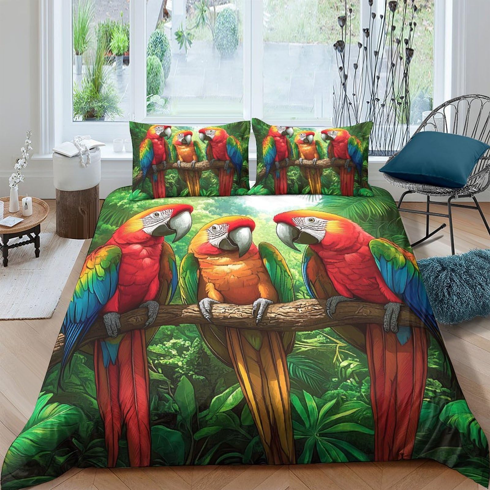 Ctjqhvkz Style-9 3D Printed Parrot Jungle Fitted Sheet Microfiber Soft Breathable Rainforest Bed Cover For Bedroom Guest Room Decor Single（135X200cm）