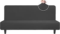 Easy-Going Large Stretch Futon Slipcover Armless Cover - Dark Gray Jacquard Fabric Protector with Elastic Bottom, Fits 65-79in