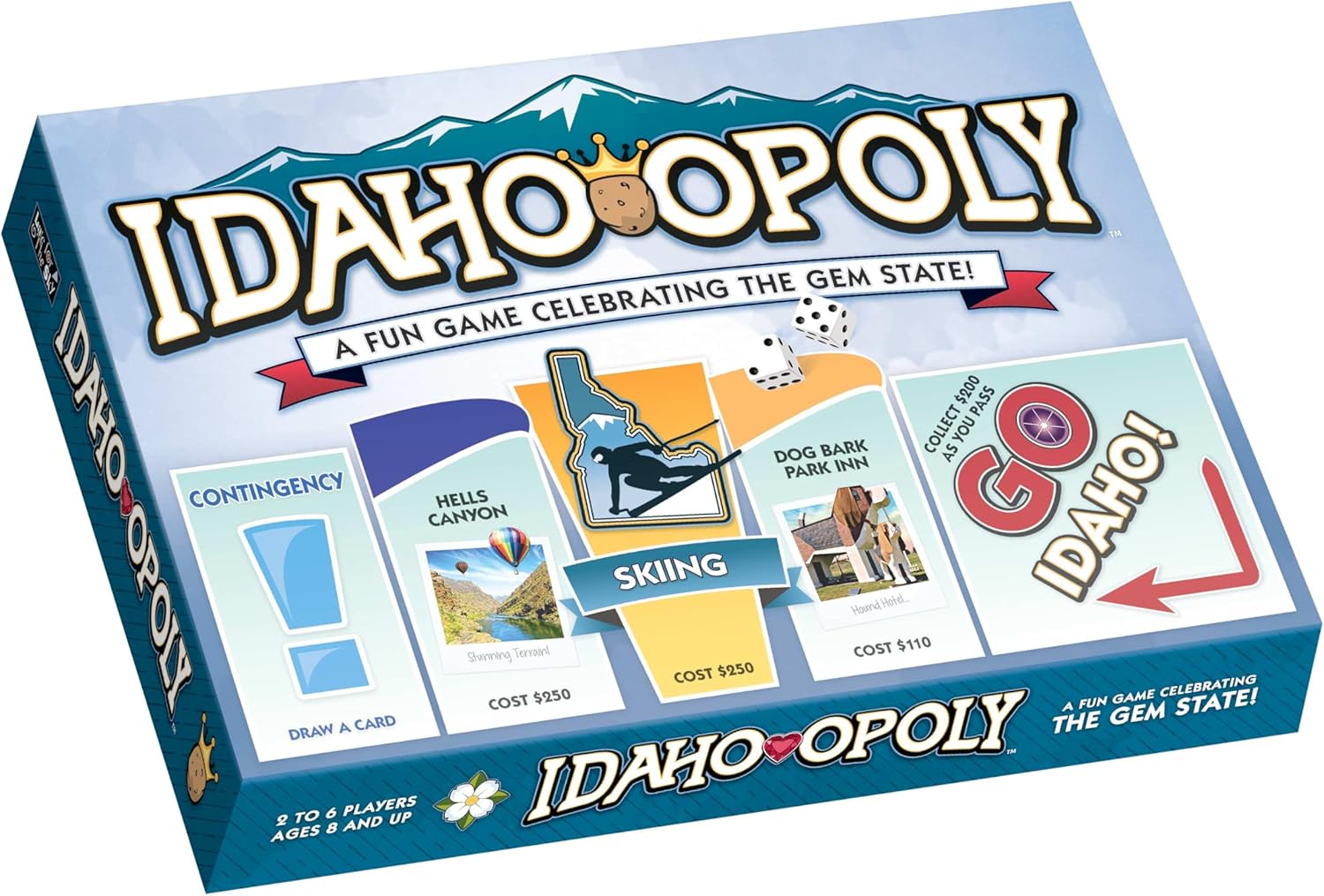 Late for The Sky Idaho-Opoly Board Game – Idaho State Themed Family Strategy, Opoly-Style Fun for 2-6 Players, Ages 8+, Traditional or Fast 1-Hour Play for Game Night
