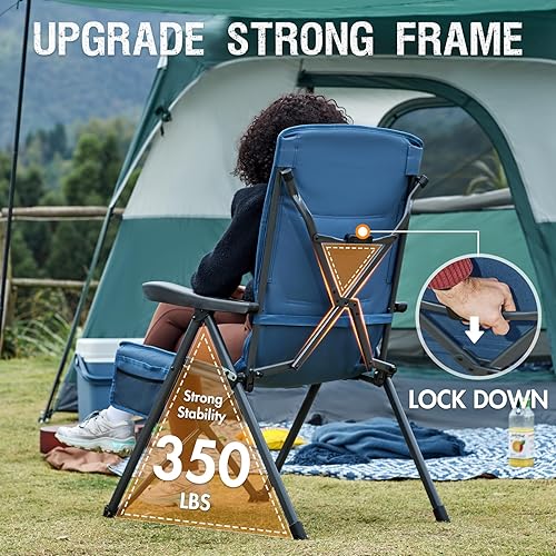 Miniatura 4 de PORTAL Silla reclinable de campamento con respaldo ajustable plegable para adultos, portátil, respaldo alto, de gran tamaño, 400 libras (azul)