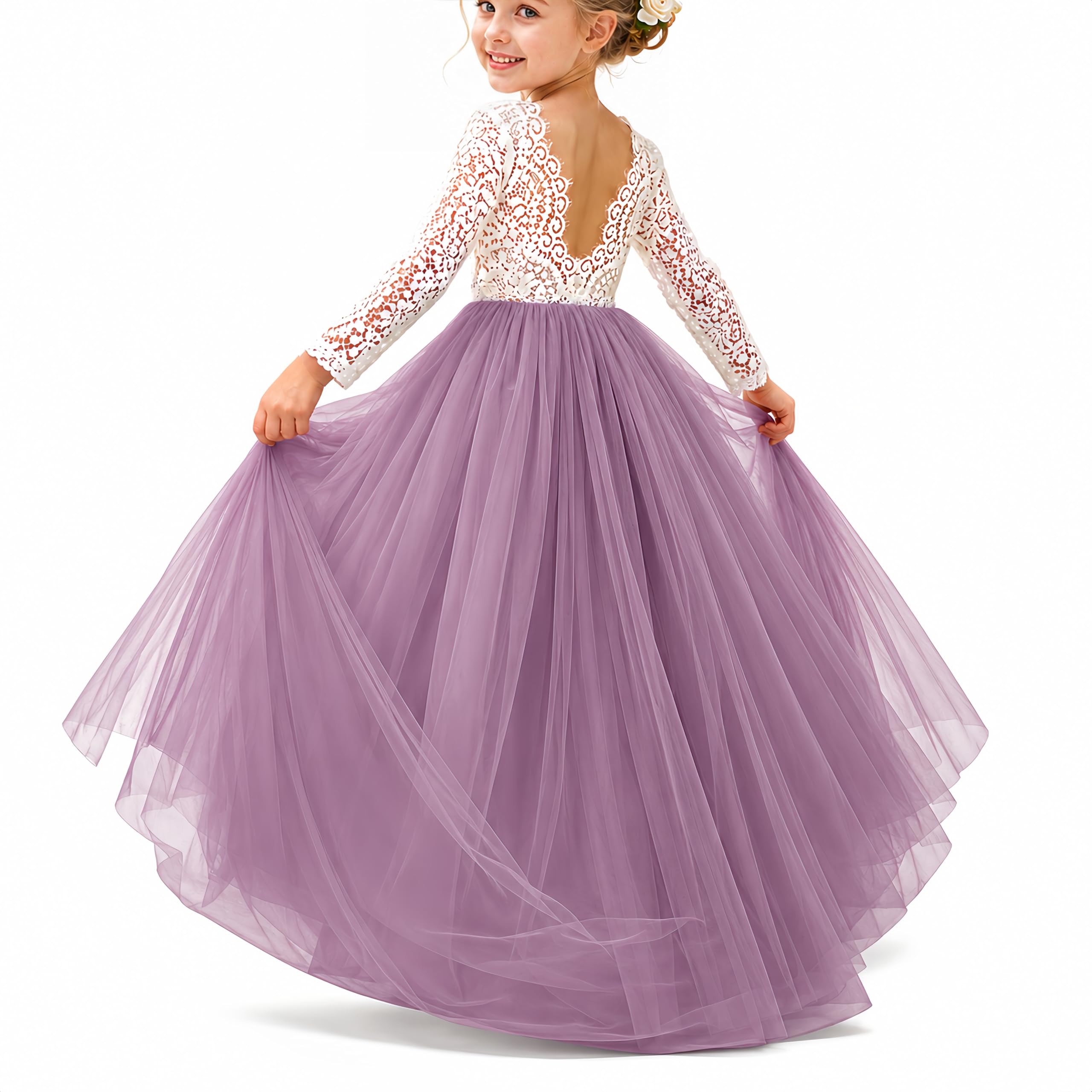 Topmaker Flower Girl Dress for Toddler Baby Girls,Lace Tulle Dress for Wedding,Birthday Party,Photoshoot,Special Occasion