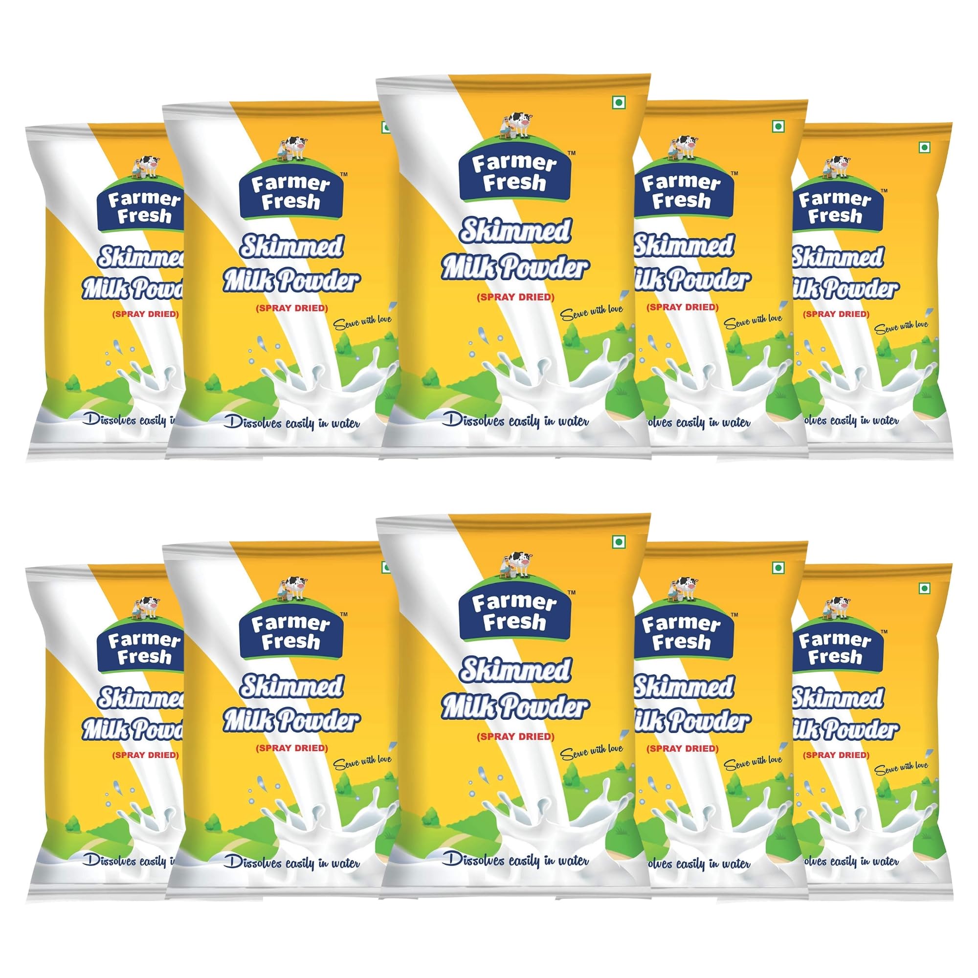 Farmer Fresh Skimmed Milk Powder – 1kg x 10 Packs (Total 10kg) – 100% Pure, All-Natural, Non-Fat Dry Milk – Ideal for Tea, Coffee, Baking & Everyday Use