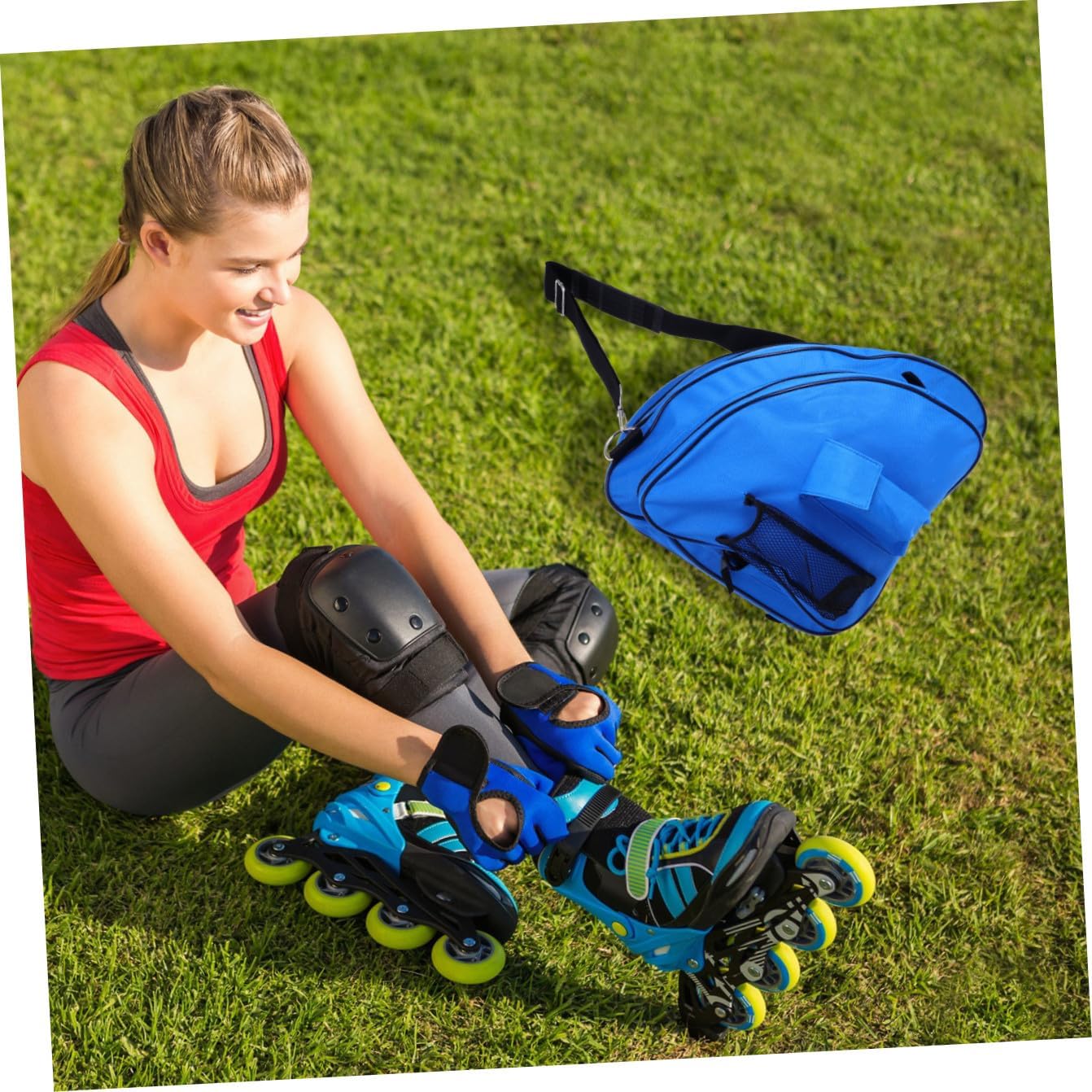 Happyyami Roller Skates Storage Pouch Portable Ice Skate Bag Dark Resistant Handbag Easy-clean Protective Carrying Case