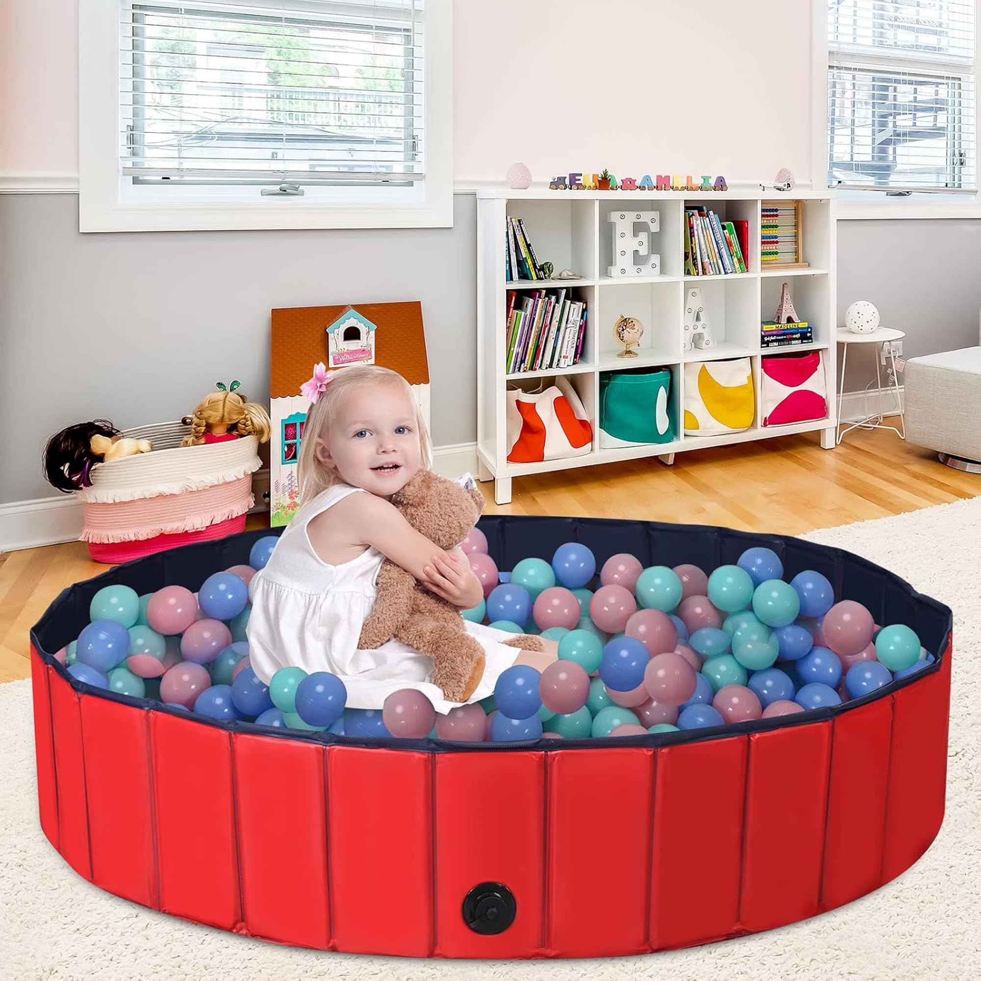 Kidology 4-in-1 Foldable Kids Pool - Ball Pit, Sandbox & Toy Storage Durable & Portable Outdoor/Indoor Activity Pool Ball Pit Structure for Toddlers & Kids - Balls Not Included (Red, 80 * 20Cm) - Image 8 thumbnail