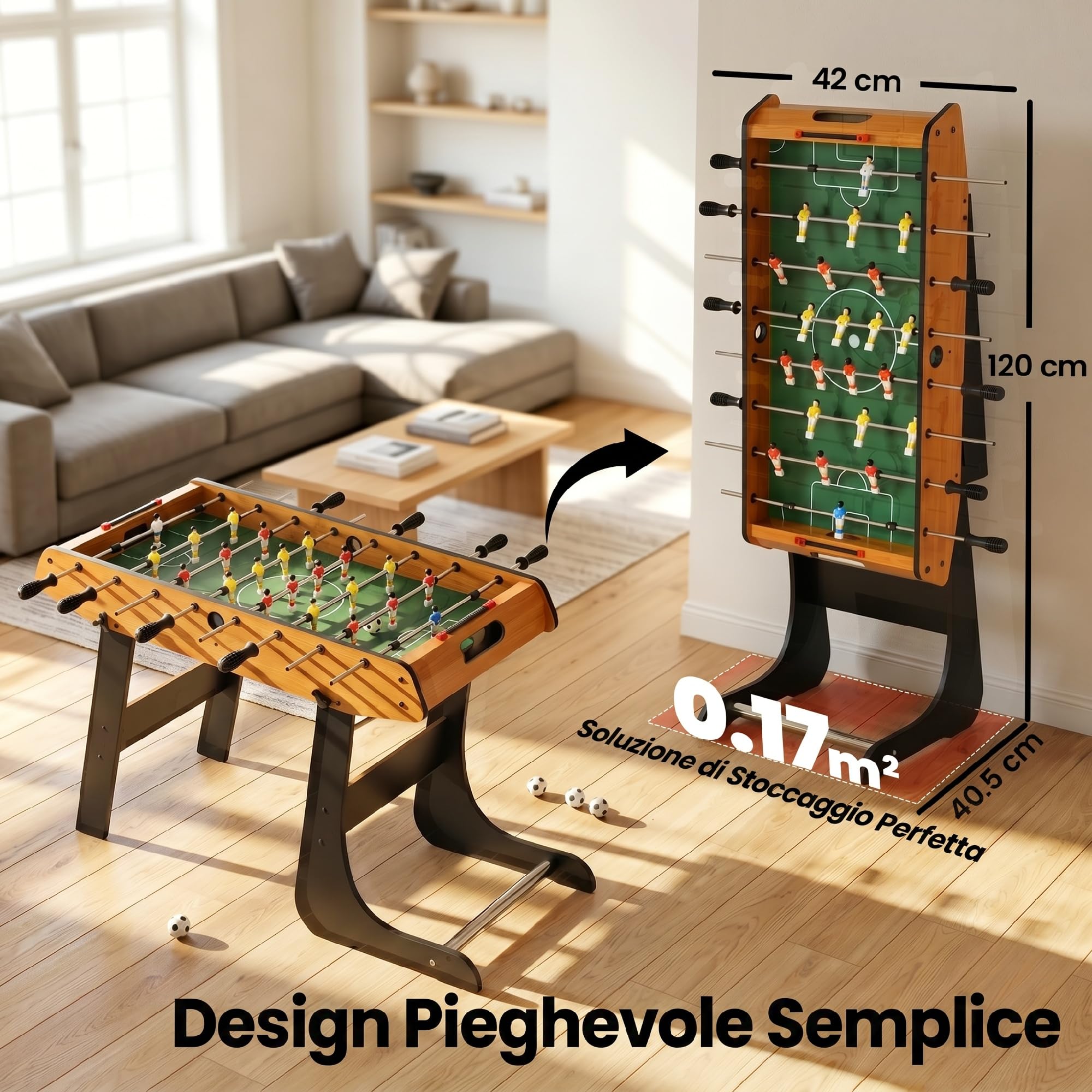 HOMCOM Calcio Balilla Pieghevole Mini Tavolo da Calcio, 22 Giocatori | 2 Palline, 2 Segnapunti Manuali, Maniglie Antiscivolo, Set da Gioco Freestanding per Famiglia, Regalo