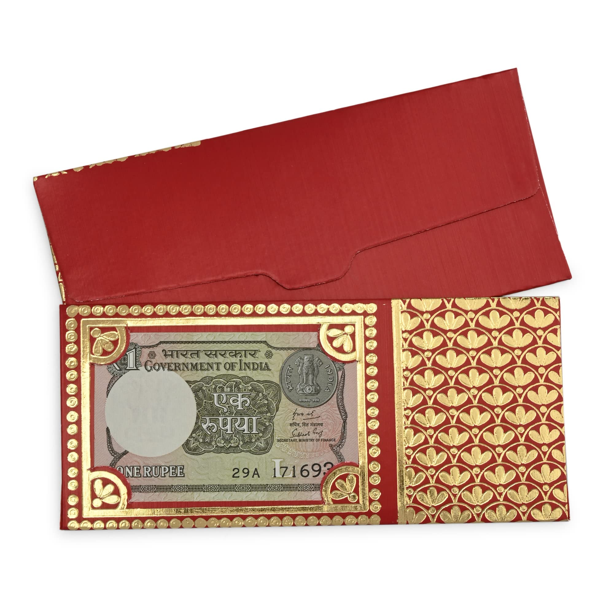 LIFAFEWALA Shagun Envelope with One Rupees Note, Designers/Money/Gift Envelope/Lifafa for Festival, Marriage, Anniversary & Many Occassions (Pack of 10) (Size :19 X 9 CM) (Red)