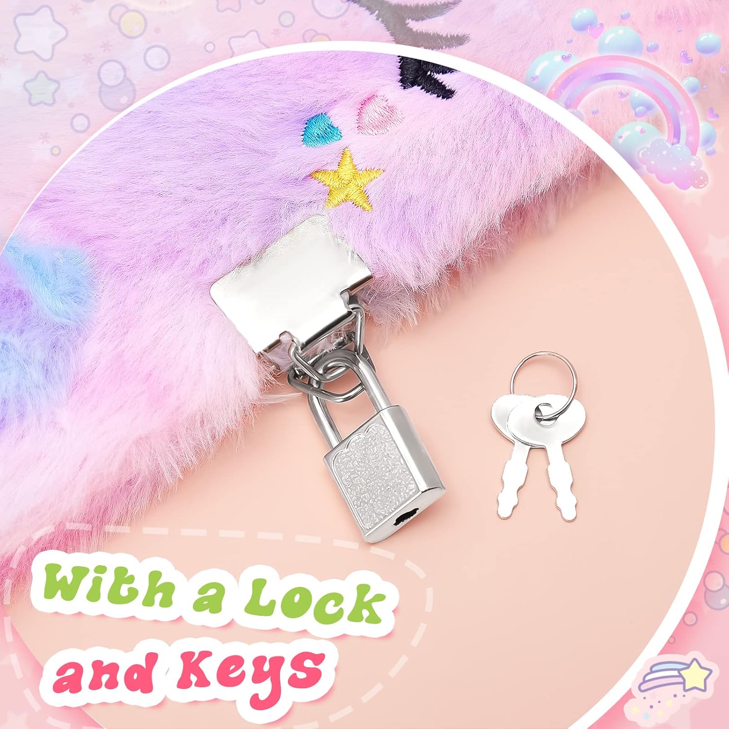 Ctosree 4 Pcs Plush Diary with Lock and Keys Journals Fuzzy Notebooks Gift Cute Dog Cat Unicorn Bear Secret Writing Journal for back to School Travel Birthday 8.5 x 5.8 inch