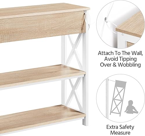 Miniatura 9 de Topeakmart Mesa consola de sofá con 1 cajón y 2 espacios abiertos, mesa de pasillo de 3 niveles con cajón para sala de estar, mesa consola retro
