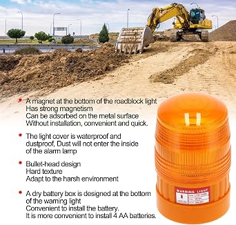 Entatial LED Warning Light, 3W Orange Strobe, Magnet Mount, Requires 4 AA Batteries (Not Included), Traffic/Construction/Road Block Signal