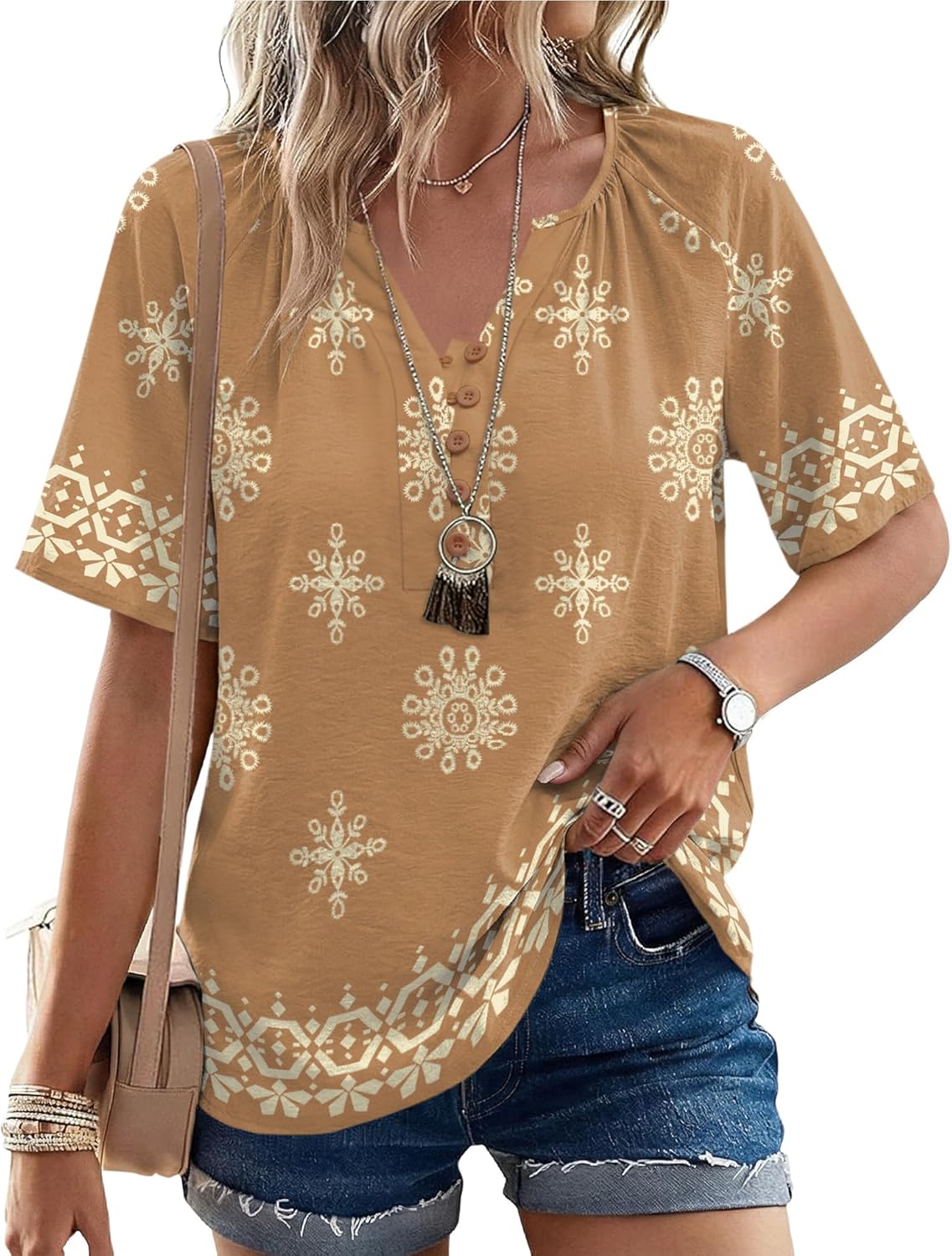 Rapbin Womens Summer Boho Tops Casual Short Sleeve Blouses Button Down Shirts 2026 Beach Vacation Clothes - Image 2