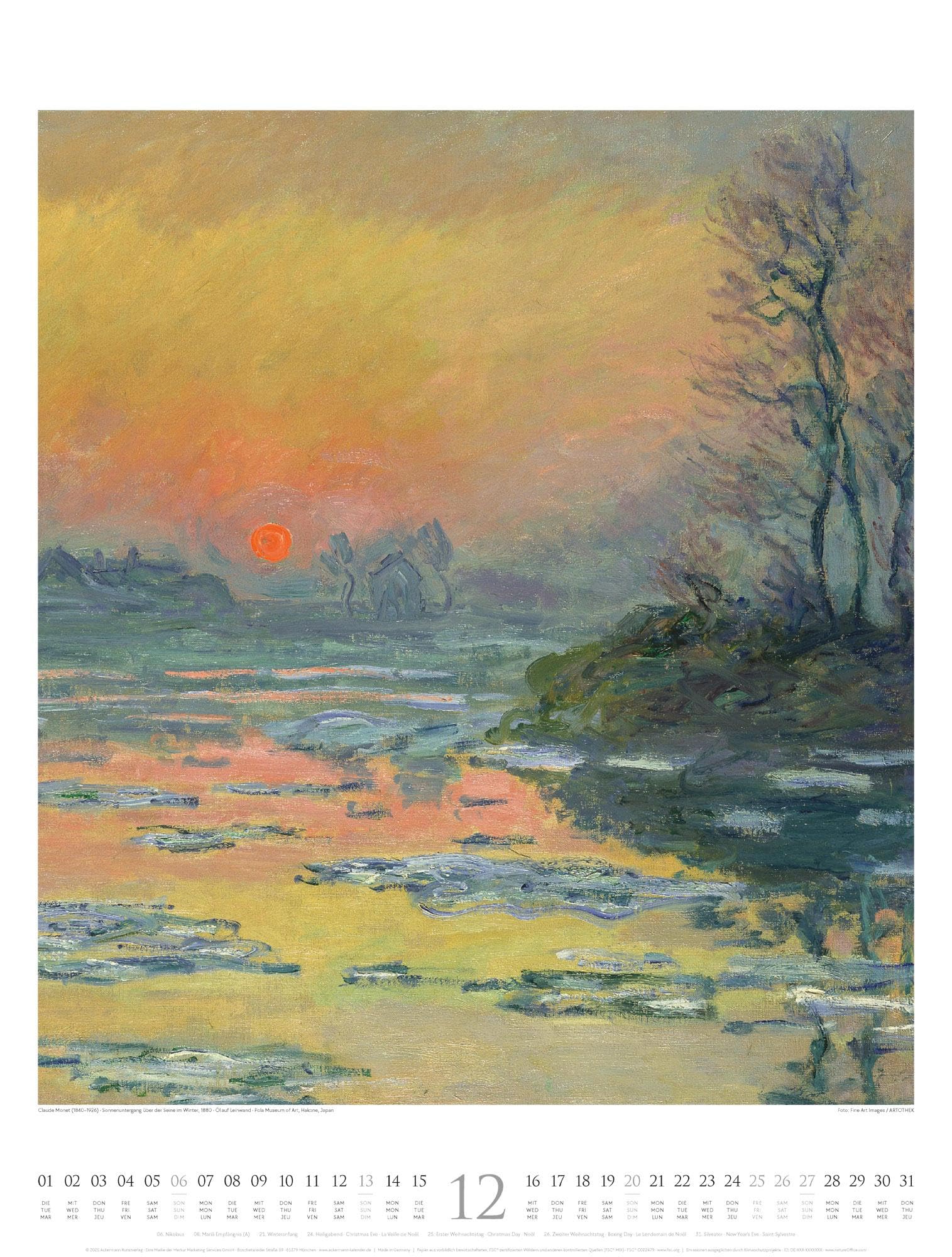 Claude Monet Kalender 2026 | Wasser und Licht | Stilvoller Kunst-Kalender im großen Hochformat (50x66 cm) | Impressionismus