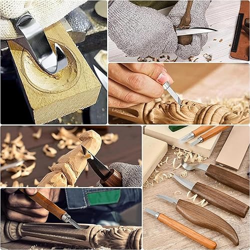 Miniatura 6 de Juego de cuchillos de tallado de madera de nogal con detalle de cuchillo de madera, cuchillo de gancho para principiantes, herramientas de tallado