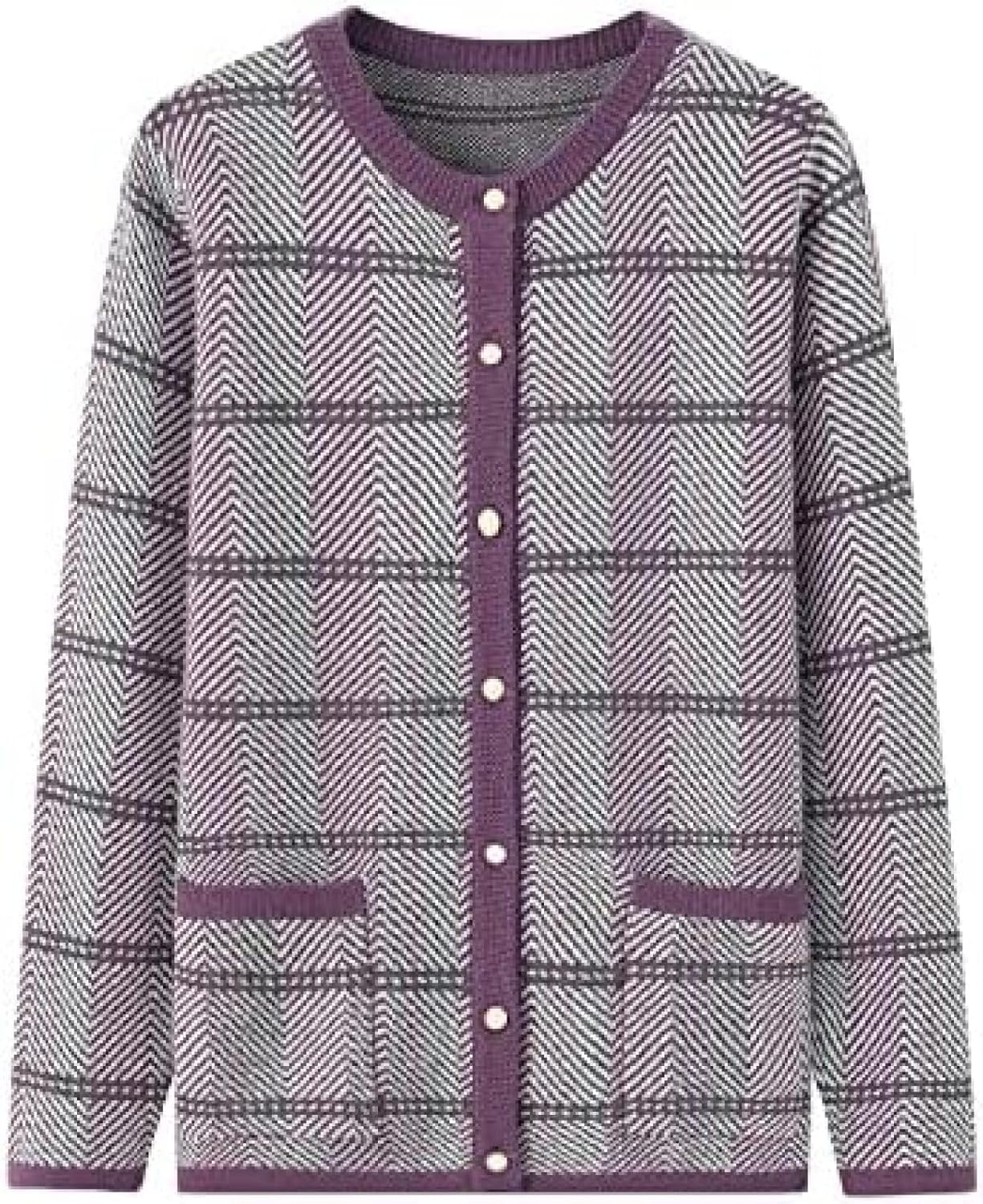 Autumn and Winter Cashmere Sweater Women's Cardigan Thickened Knitted Sweater Round Neck Plus Pocket Loose Casual Sweater,Grey,XL