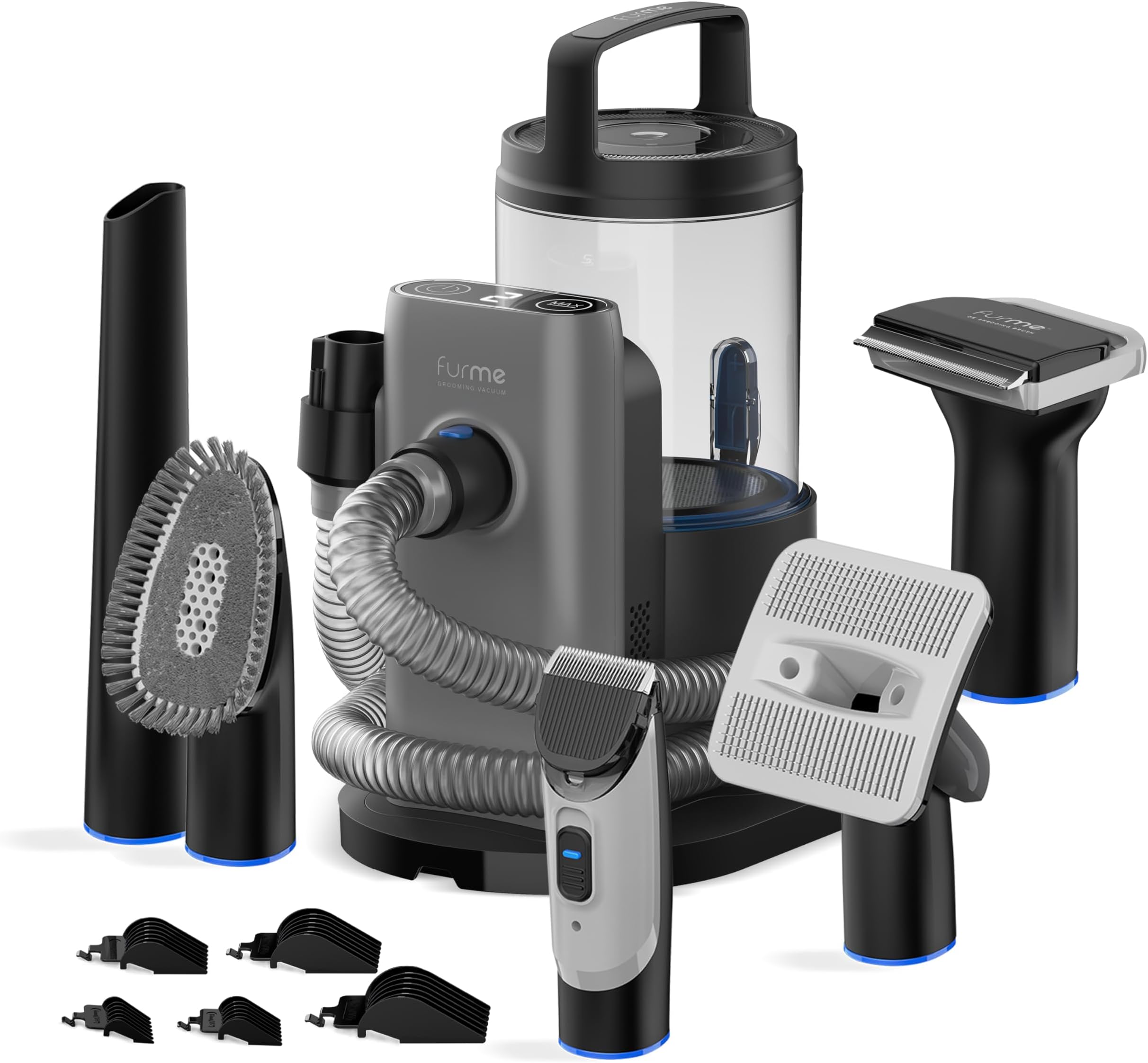 - FURME Professional Plus Pet Grooming Vacuum Kit - Cat & Dog Grooming Kit for Easy Pet Care at Home, Quiet & Safe Dog Hair Remover Machine with Brush, Clipper, Shedding & Cleaner Tools & 2L Canister