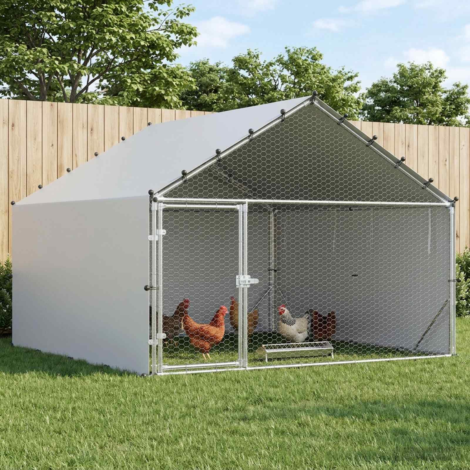 vidaXL Gallinero con techo plateado 200 x 200 x 150 cm, gallinero con puerta, acabado repelente al agua, resistente a la intemperie, espacioso, resistente recinto para animales, jaula resistente para