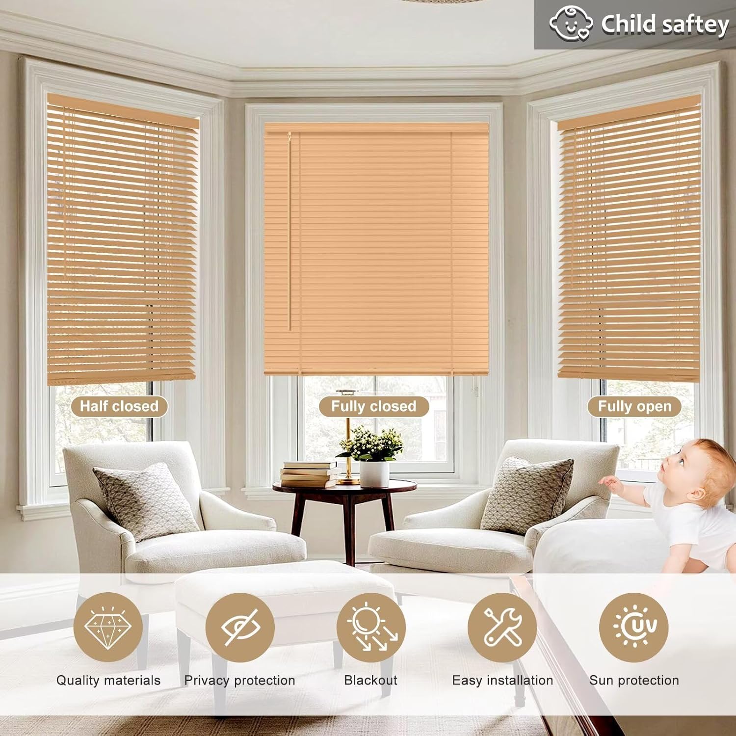 2" Slats Real Wood Blinds for Indoor Windows, Blackout Cordless Solid Wooden Venetian Blinds, Custom Size - Maple, Room Darkening & Privacy Horizontal Shades for Office, Living Room,Bedroom