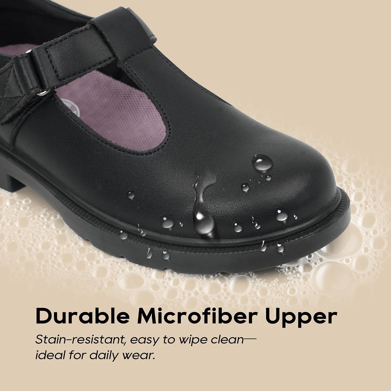 JABASIC Girls Lightweight Non-Marking T-Strap School Uniform Shoes Mary Jane Flats