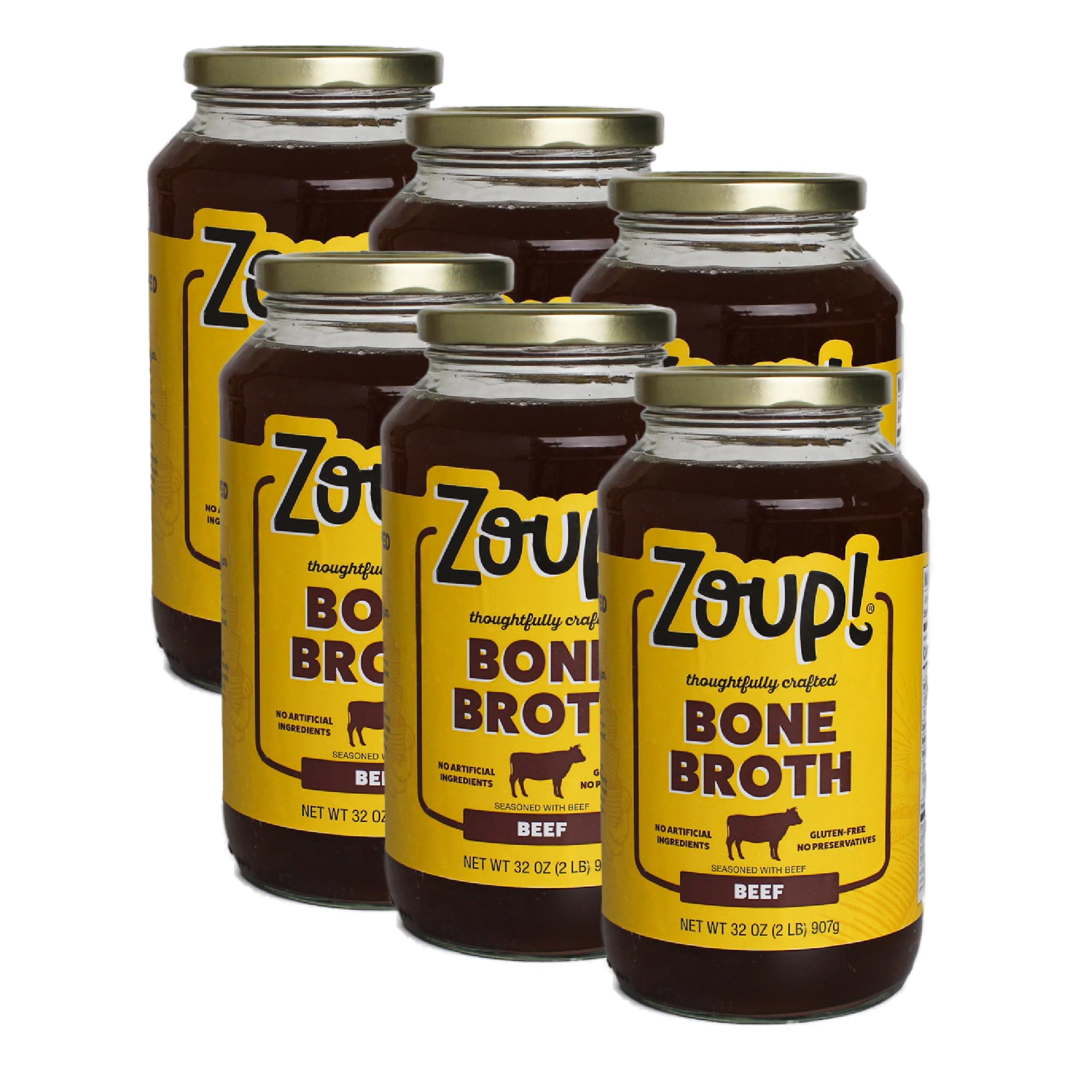 Beef Bone Broth by Zoup! Keto-Friendly, Gluten Free, Fat Free, Non-GMO Clear Bone Broth - Great for Stock, Bouillon, Soup Base or in Gravy - 6-Pack (32 oz)