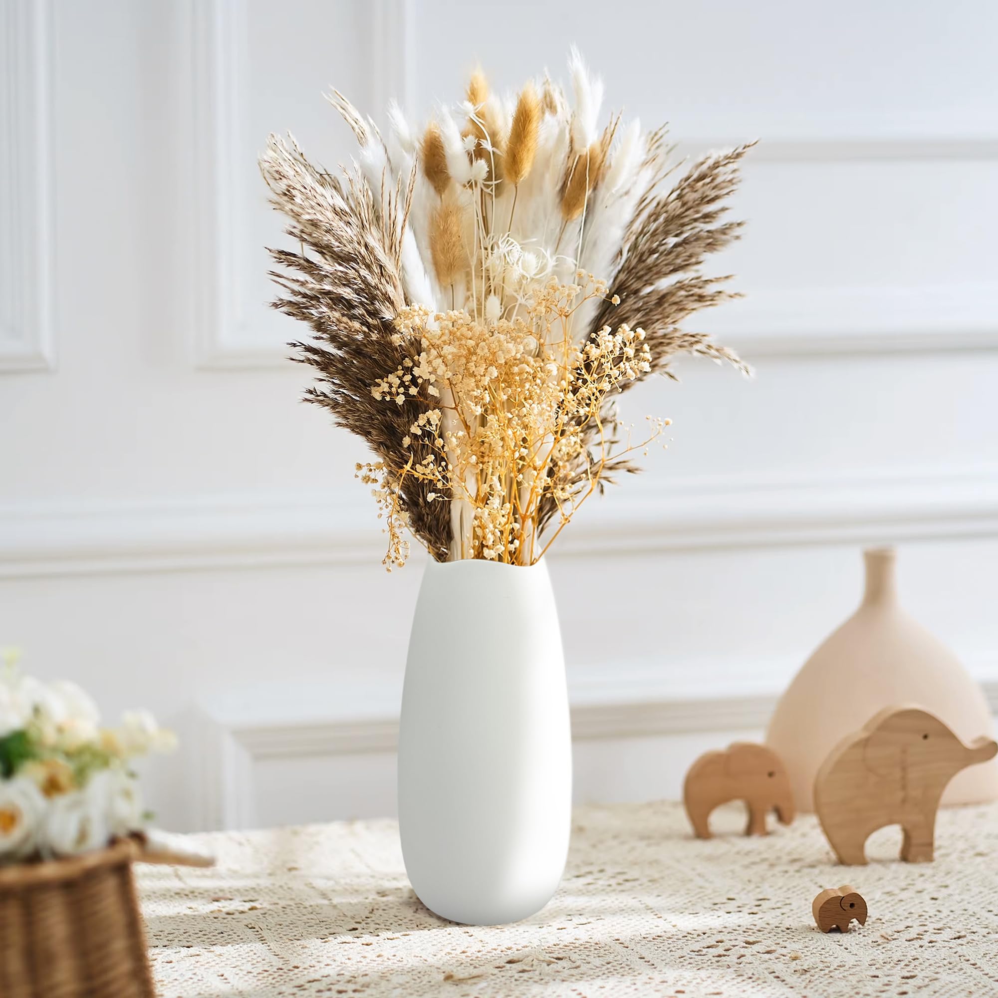Weiße Keramikvasen, Set mit 10 kleinen Keramik-Blumenvasen, Großpackung für Hochzeitstisch, Tafelaufsätze, Dekoration, Pampasgras, modern, Boho, Heimdekoration, DIY-Geschenk