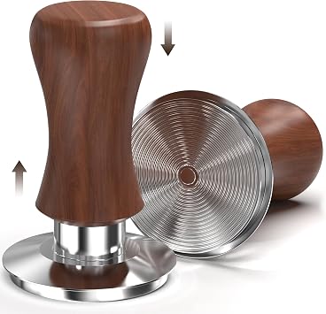 KYONANO 58.5mm Espresso Coffee Tamper, 30lb Spring Loaded Calibrated Tamper | 304 Stainless Steel Ripple Base and Cuibourtia Wooden-Handle, Anti-Channeling, Compatible with 58mm Portafilter Basket