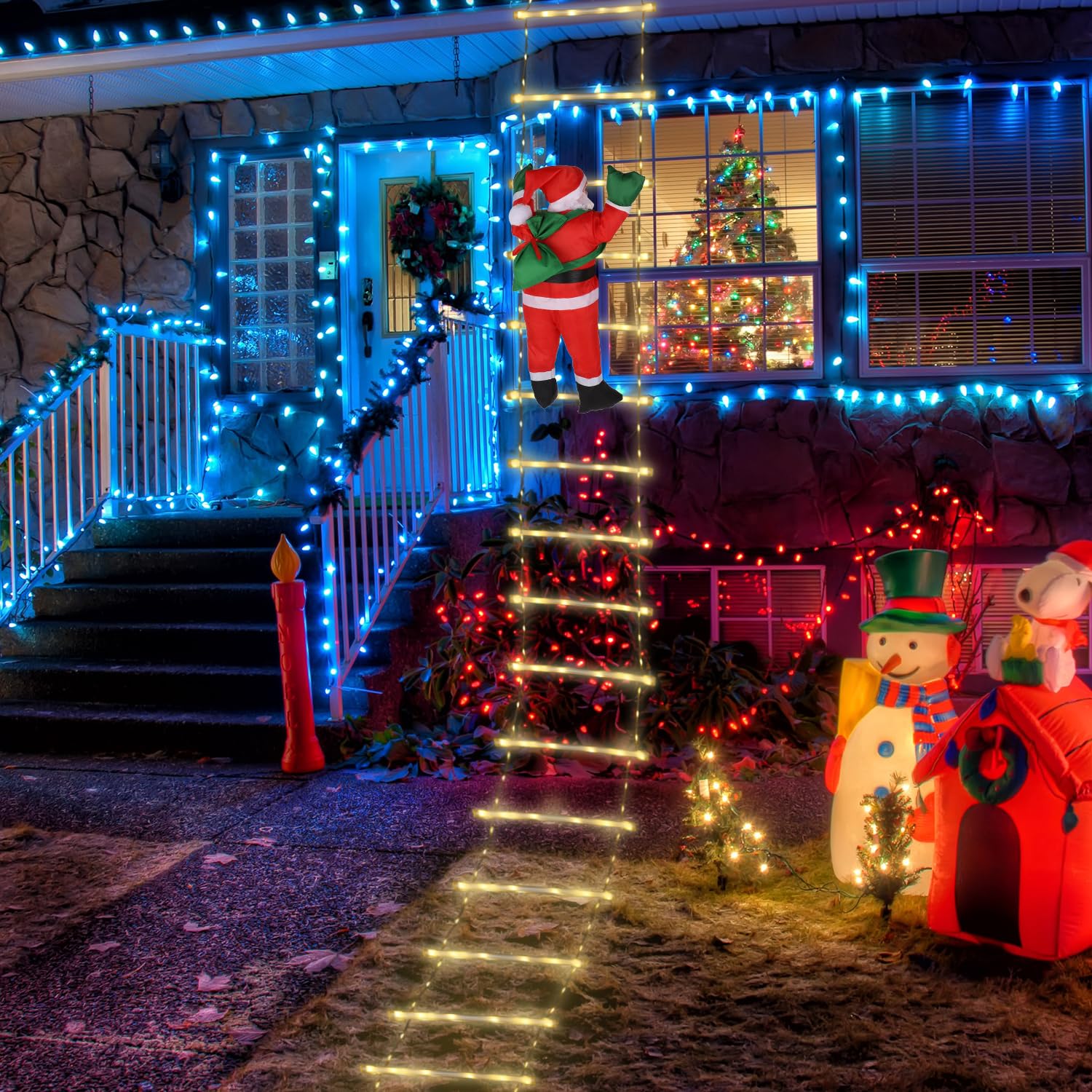 NQEUEPN Luci per Scaletta Natalizia, Luci per Scaletta da 3m con Babbo Natale Decorazioni Natalizie per Esterni Decorazioni per Scale a LED per Finestre Esterne per Interni Giardino Muro di Casa