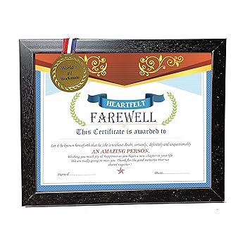 Northland Heartfelt Farewell Framed Certificate With Gold Medal - Unique Gifts for Farewell (Size 11.1 x 9.1 in inches)