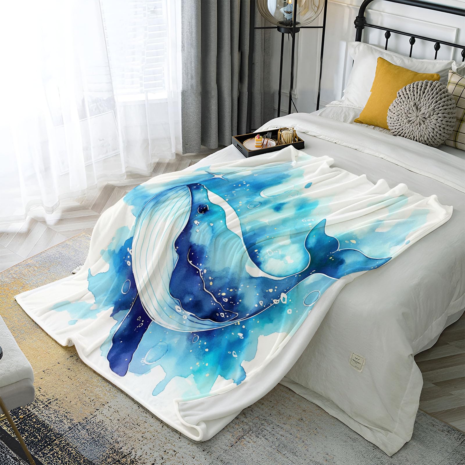Couverture douillette chaude en peluche pour lit enfant et canapé bleu